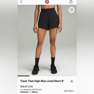 Lululemon Track That Short High Rise 5” in Black size 12